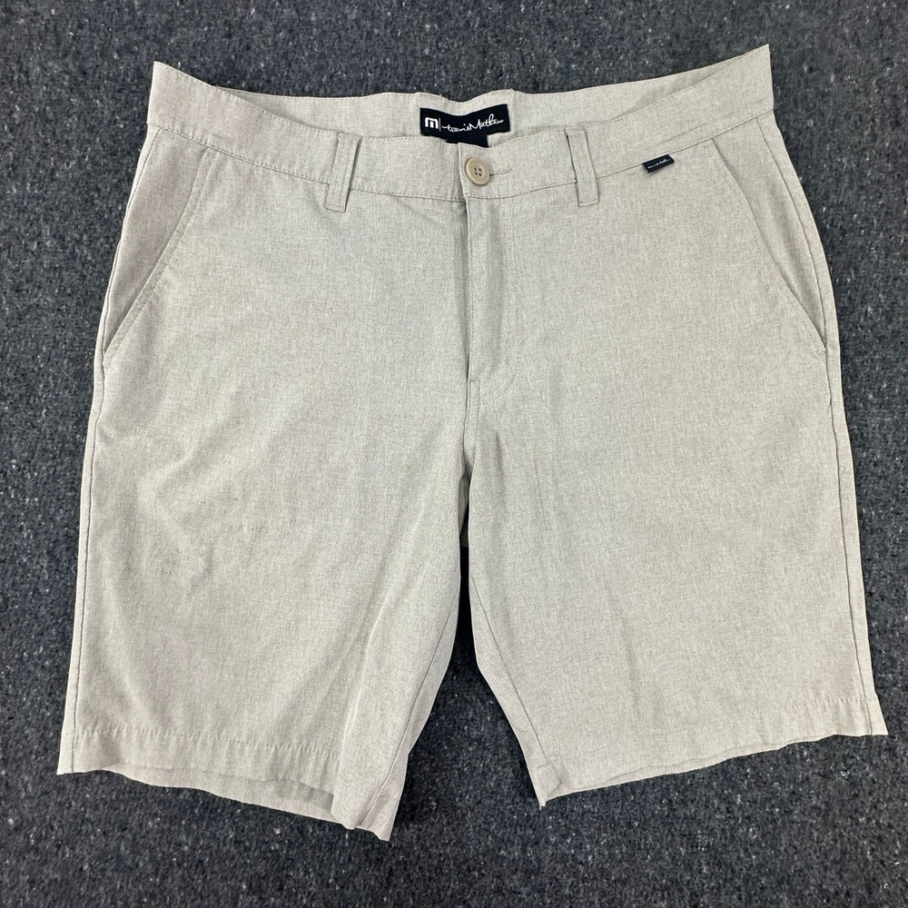 Travis Mathew Golf Shorts Mens 34 Tan Beck Performance Stretch Flat Front